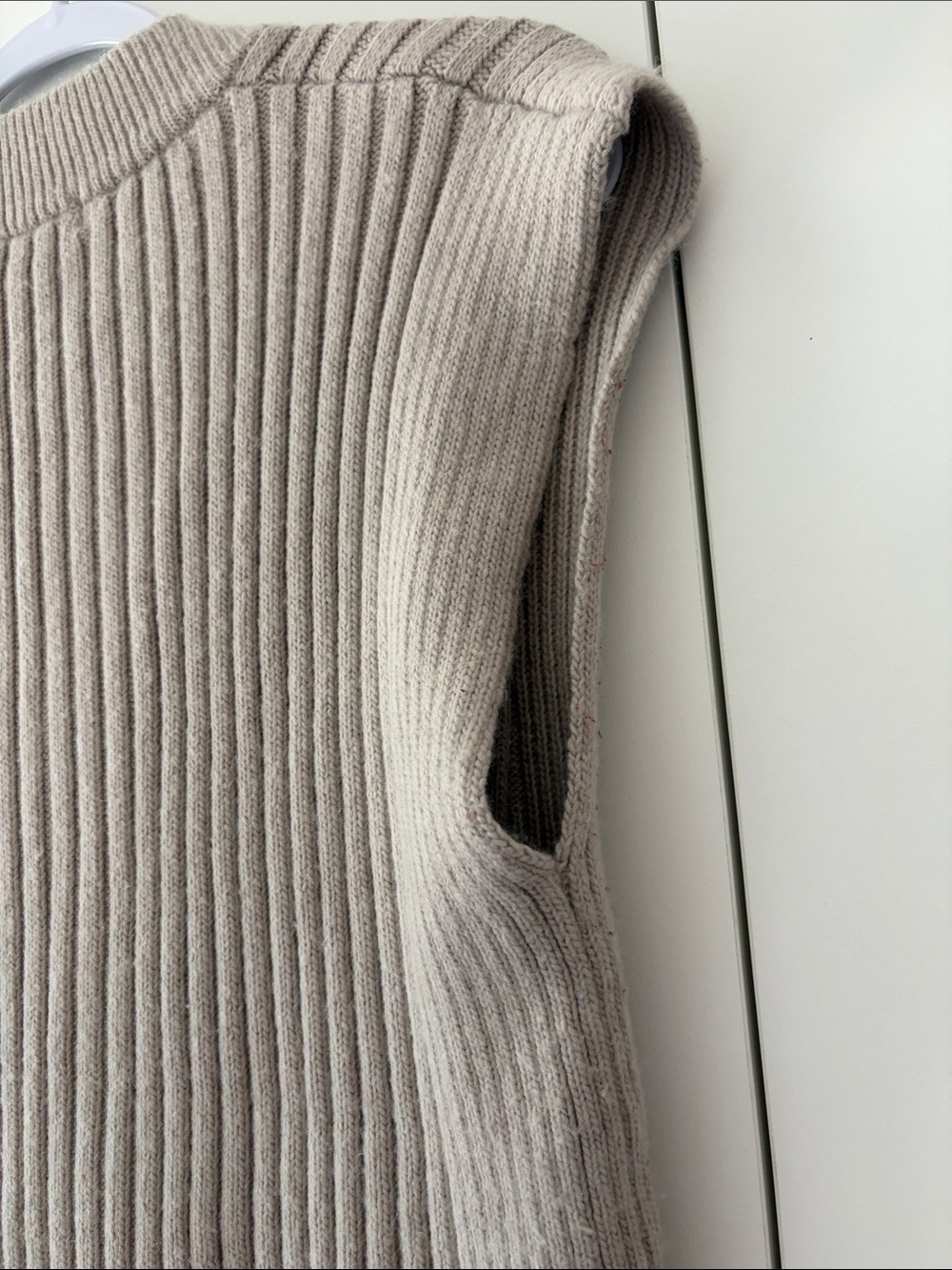 Ribbed V-Neck Oversized SweaterVest in Taupe - Picture 7 of 7
